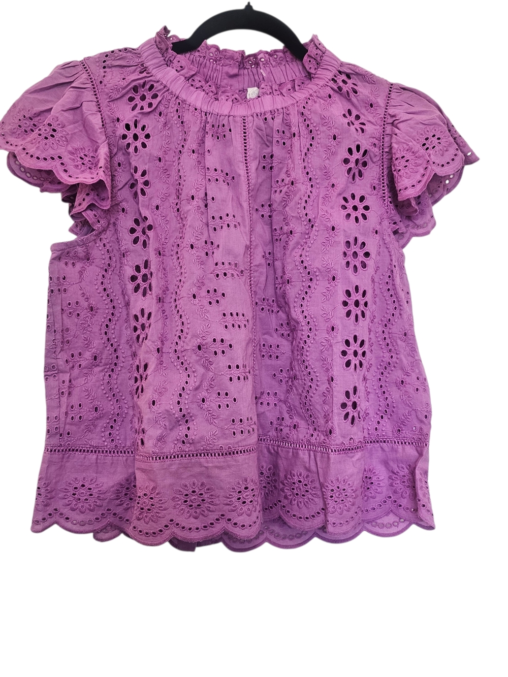 Jennifer & Grace Lavender Eyelet Ruffle-Sleeve Blouse Size Medium